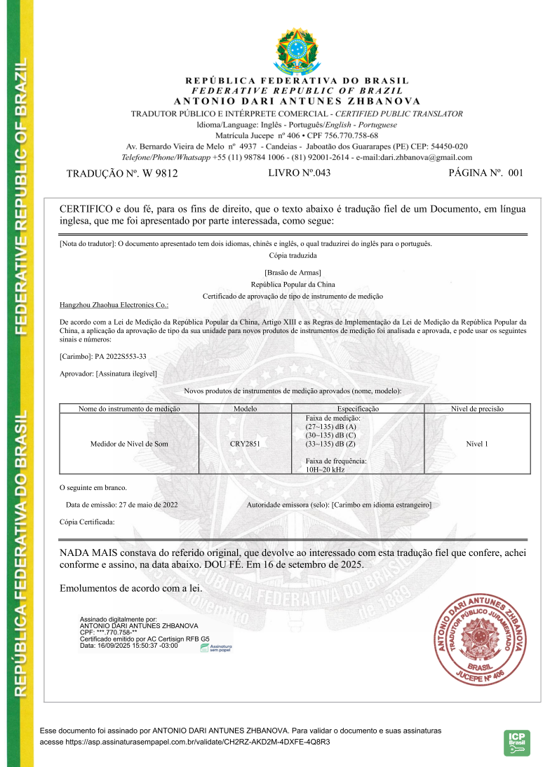 Sonômetro com Type Approval / CAM para medições profissionais